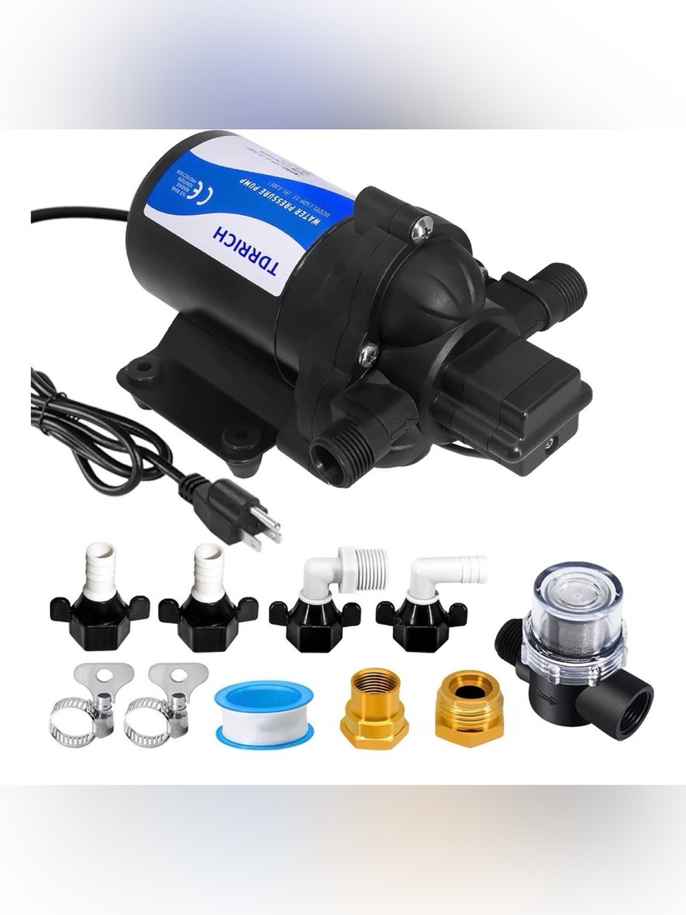 TDRRICH 110V AC Water Pressure Pump for RV,3-Chamber High Power Camper Water Pum